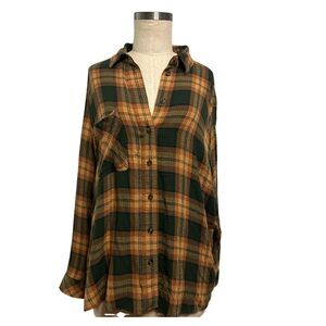 Urban Outfitters BDG green orange plaid flannel shirt - size M